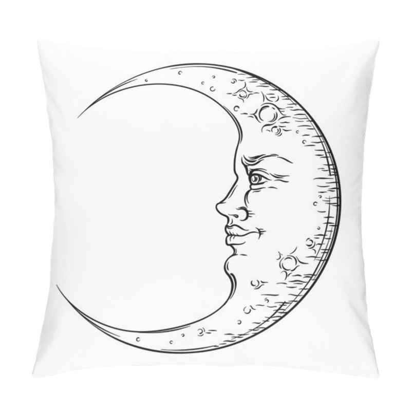 Personality  Antique Style Hand Drawn Art Crescent Moon. Boho Chic Tattoo Design Vector Pillow Covers