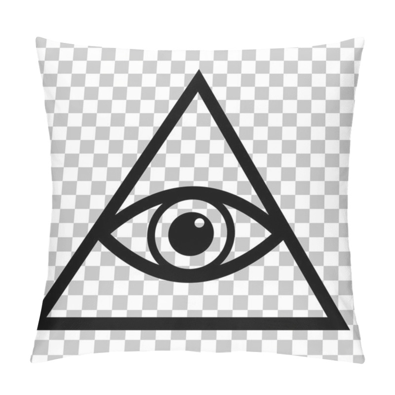 Personality  All Seeing Eye Pyramid Symbol. Freemason And Spiritual. Flat Style Black Icon On Transparent Background. Pillow Covers