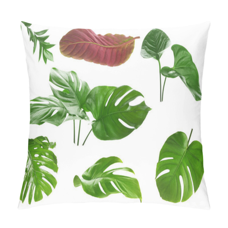 Personality  Different Tropical Leaves On White Background Pillow Covers