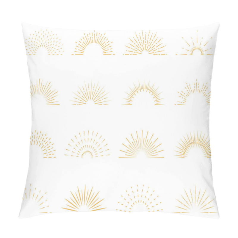 Personality  Sun Burst Light Half Line Icon. Starburst Semicircle Sunshine Sparkle Retro Linear Pictogram. Radial Half Sunrise Ray Outline Icon. Sunburst Shine Decorative Element. Isolated Vector Illustration. Pillow Covers