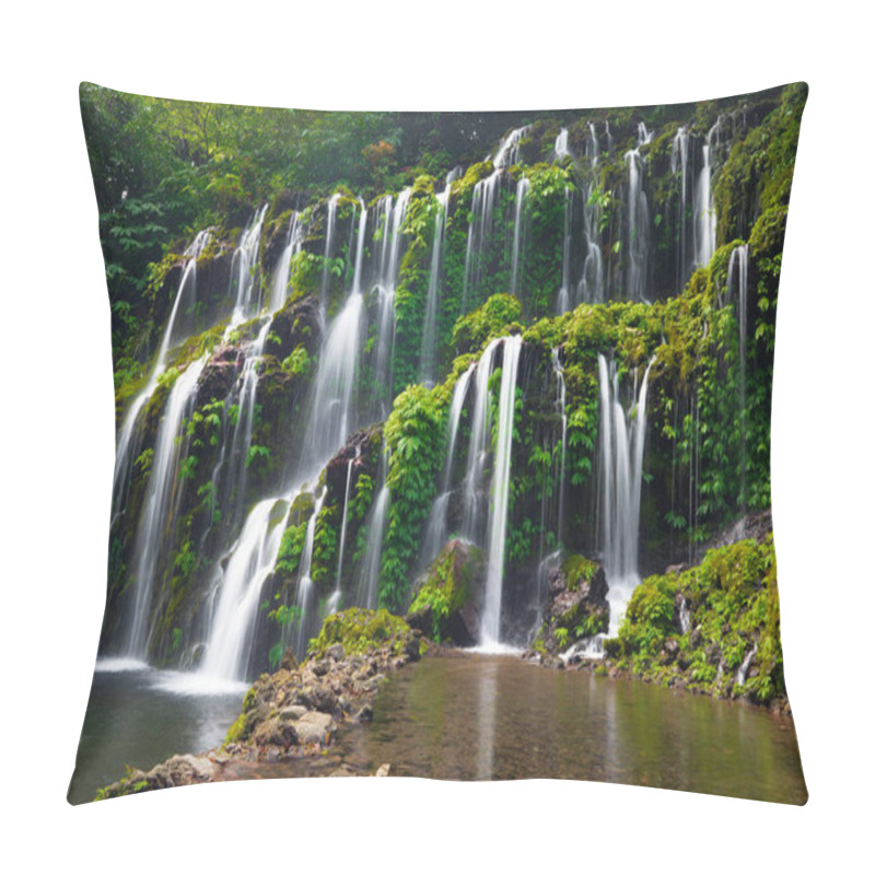 Personality  Tropical Landscape. Beautiful Hidden Waterfall In Rainforest. Adventure And Travel Concept. Nature Background. Slow Shutter Speed, Motion Photography. Banyu Wana Amertha Waterfall Bali, Indonesia Pillow Covers