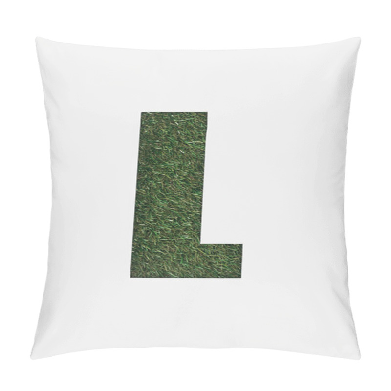 Personality  Top View Of Cut Out L Letter On Green Grass Background Isolated On White Pillow Covers