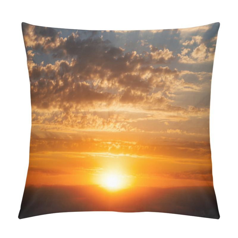 Personality  Beautiful Blue Cloudy Sky With Golden Red Sunset And Rays Of Light Pillow Covers