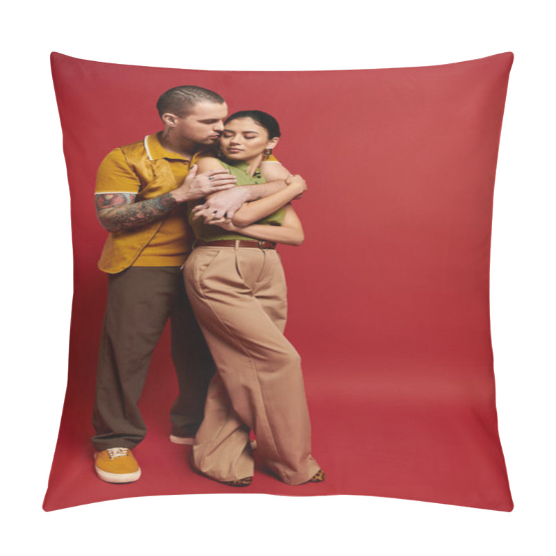 Personality  A Lovely Couple Shares A Tender Moment In A Studio, Showcasing Their Style And Connection. Pillow Covers