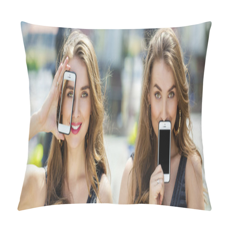 Personality  Young Blonde Women Covers Her Face Screen Smartphone Pillow Covers