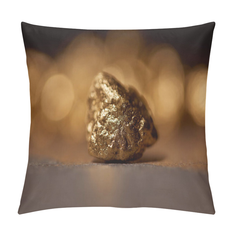 Personality  Selective Focus Of Golden Stone On Grey Marble And Blurred Sparkling Background Pillow Covers