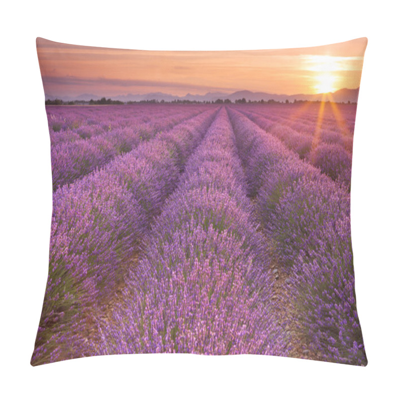 Personality  Sunrise Over Blooming Fields Of Lavender In The Provence, France Pillow Covers