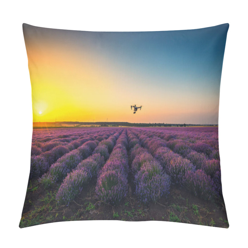 Personality  Flying Drone And Lavender Field, Sunset Shot Pillow Covers