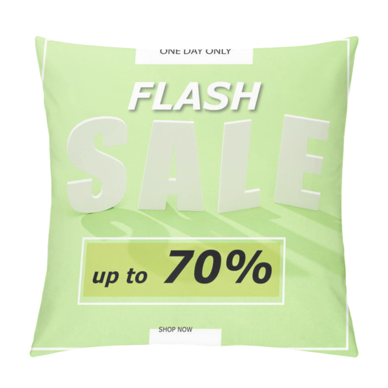 Personality  White Sale Lettering With Shadow On Green Background With Flash Sale, Up To 70 Percent Illustration  Pillow Covers