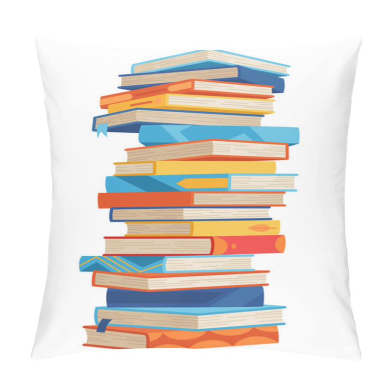 Personality  High Book Stacks Or Pile. Library Textbooks And School Literature Heaps, Dictionaries. Bookstore Advertise. Cartoon Stacked Books Angle View With Different Colorful Covers Isolated On White. Pillow Covers