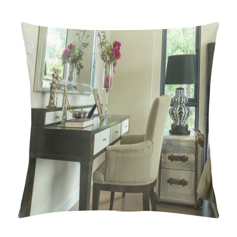 Personality  Classic Brown Chair With Jewelry Set On Dressing Table At Home Pillow Covers