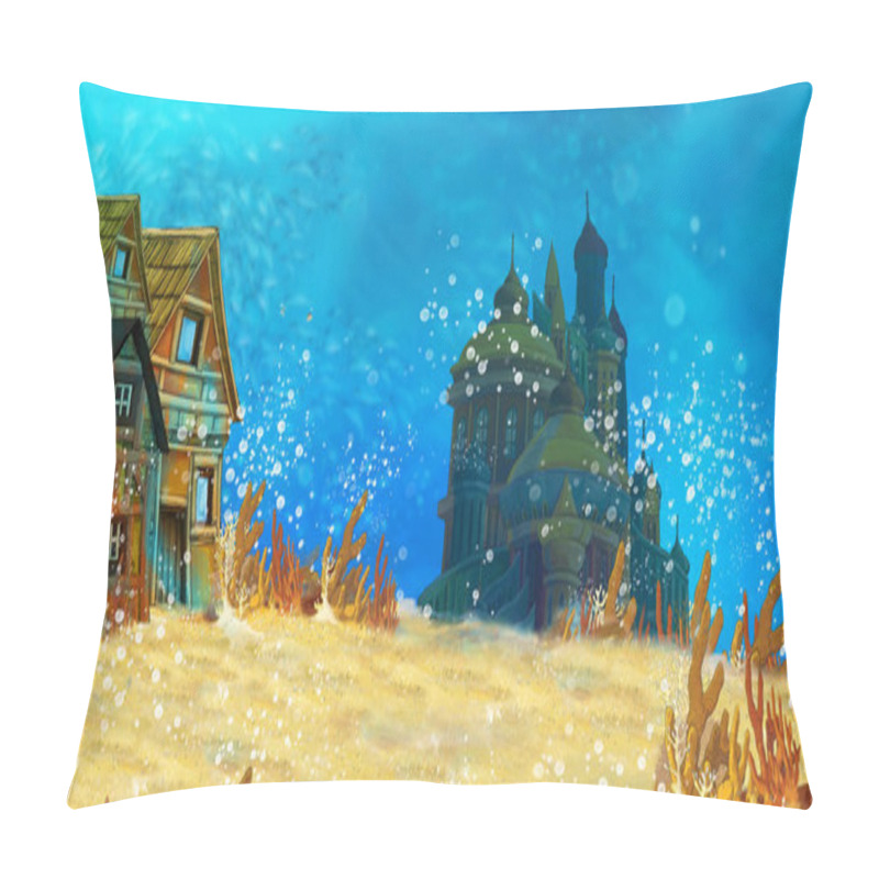 Personality  Cartoon Underwater Sea Or Ocean Scene With Castle - Illustration For Children Pillow Covers