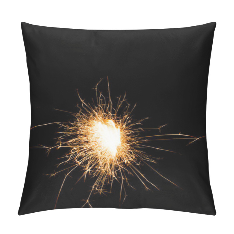 Personality  Close-up View Of Bright Glowing New Year Sparkler On Black Background   Pillow Covers