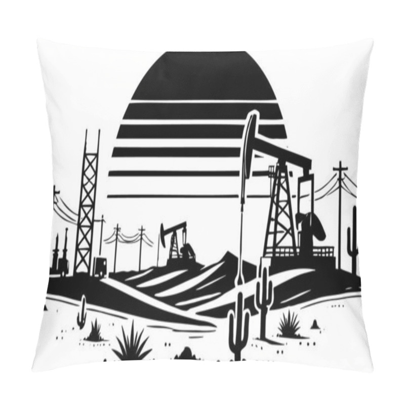 Personality  Desert Oil Field Industrial Landscape With Silhouette Sunset Design Pillow Covers