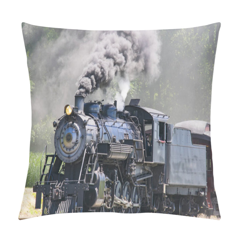 Personality  Steam Passenger Train Pulling Into Picnic Area Blowing Smoke On A Sunny Summer Day Pillow Covers