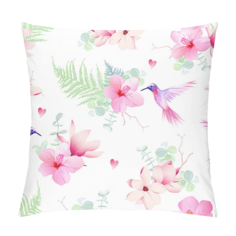 Personality  Delicate Tropical Flowers With Hummingbirds Seamless Vector Prin Pillow Covers