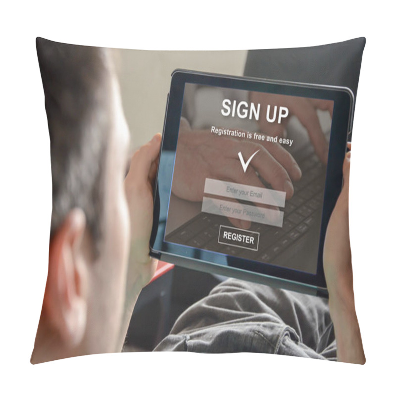 Personality  Sign Up Concept On A Tablet Pillow Covers