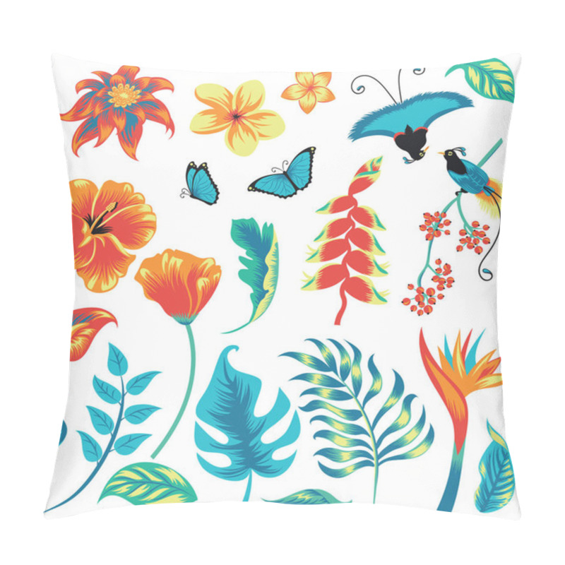 Personality  Set Of Tropical Plants And Birds. Pillow Covers