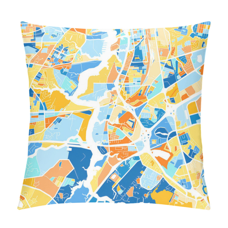 Personality  Color Art Map Of  Chesapeake, Virginia, UnitedStates In Blues And Oranges. The Color Gradations In Chesapeake   Map Follow A Random Pattern. Pillow Covers