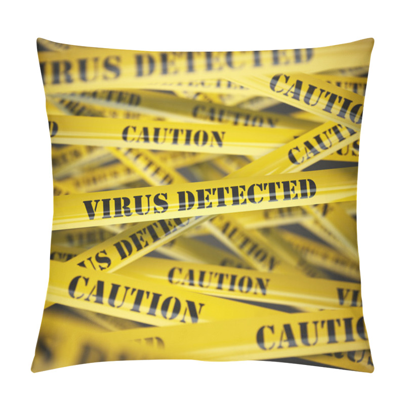 Personality  Virus Detected Yellow Caution  Tape Background. Security Concept Pillow Covers