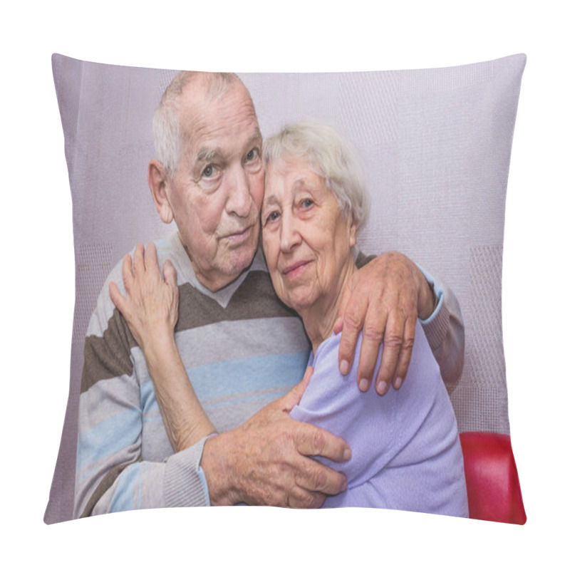 Personality  Happy Senior Old Man And Woman Embracing Looking At Camera, Romantic Family Couple, Love Care Devotion In Senior People Marriage Pillow Covers