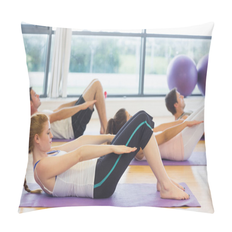 Personality  Sporty People Stretching Hands At Yoga Class Pillow Covers