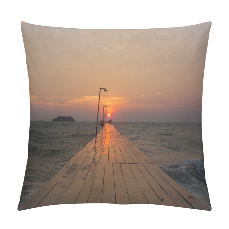 Personality  Pier And Sunrise In Koh Rong Island, Near Sihanoukvile, Cambodia Pillow Covers