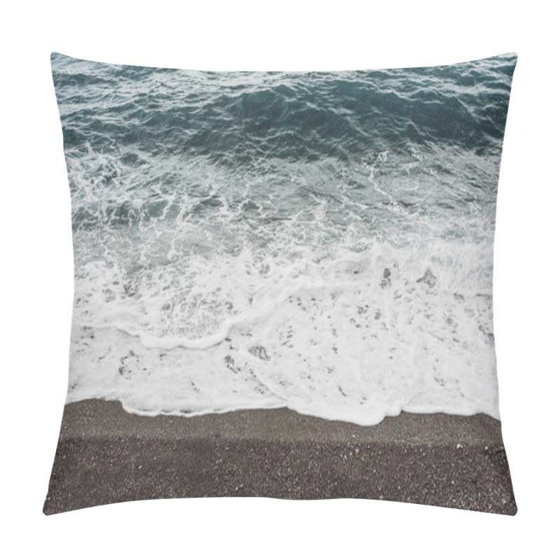 Personality  Sea Waves With White Foam On Sandy Beach In Coastline  Pillow Covers