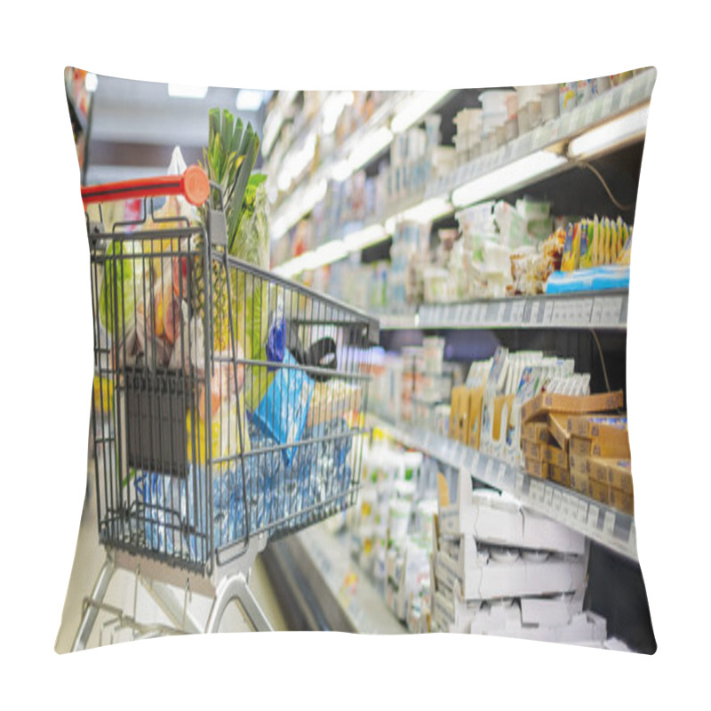 Personality  A Shopping Cart With Grocery Products In A Supermarket Pillow Covers