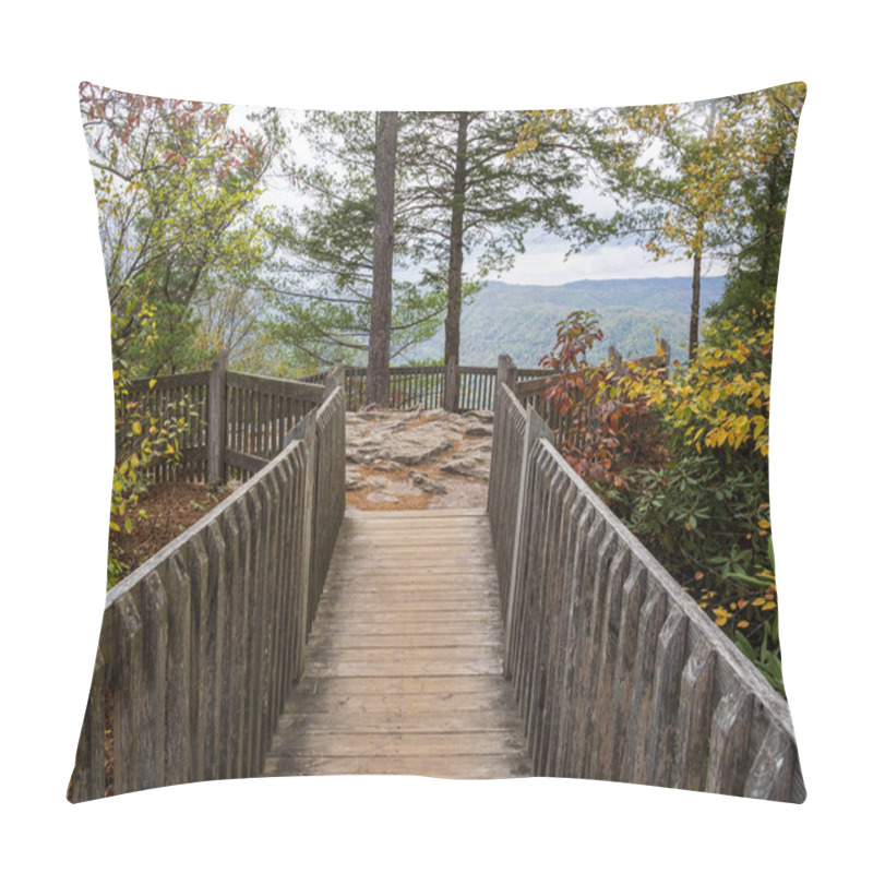 Personality  A Wooden Path At Turkey Spur Rock In New River Gorge National Park, West Virginia, Invites Visitors To Explore The Natural Beauty Of The Area. Pillow Covers