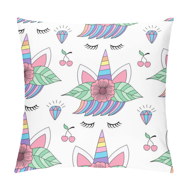 Personality  Seamless Pattern Cute Unicorn Cartoon Hand Drawn Style.vector And Illustration Pillow Covers