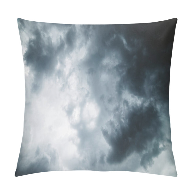 Personality  Dramatic Cloudscape Texture. Dark Heavy Thunderstorm Clouds Before Rain. Overcast Rainy Bad Weather. Storm Warning. Natural Gray Background Of Cumulonimbus. Nature Backdrop Of Stormy Cloudy Sky. Pillow Covers