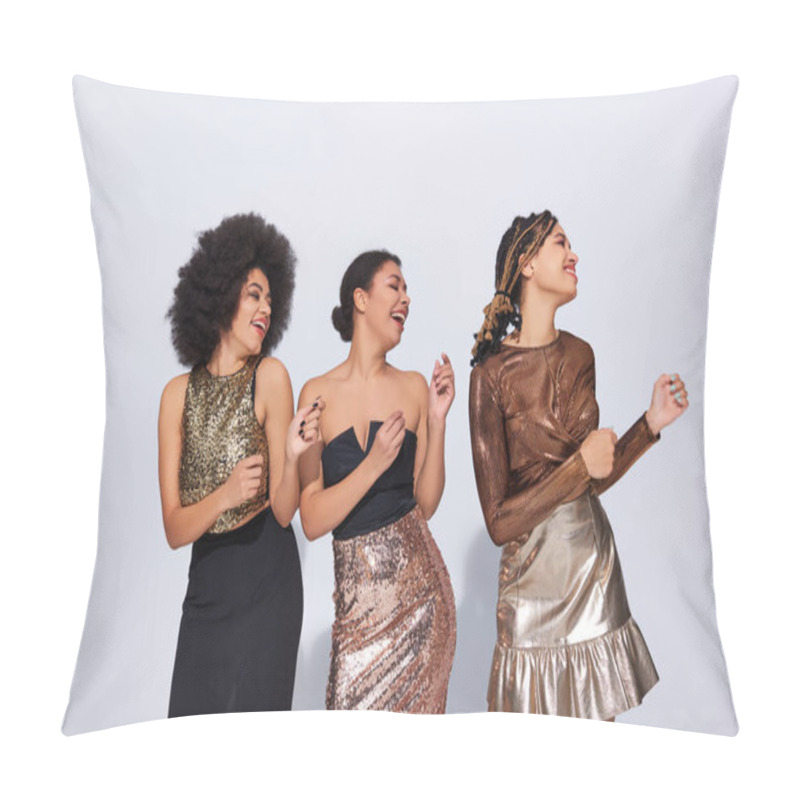 Personality  Joyous African American Women In Festive Attires With Sequins Partying Together, Fashion Concept Pillow Covers