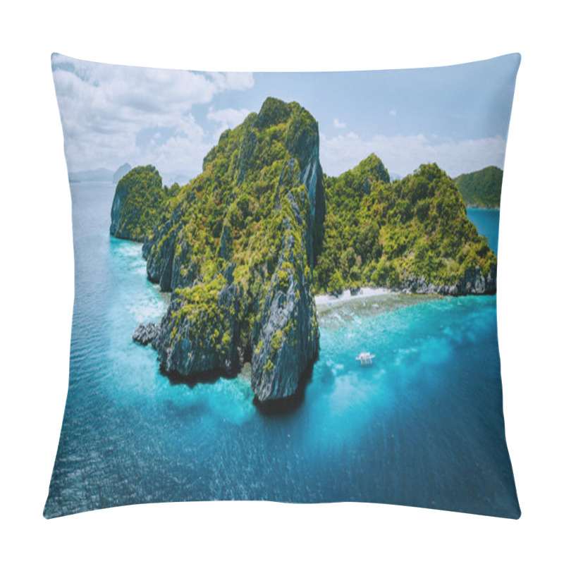 Personality  Aerial Panorama Of Tropical Paradise Entalula Island And Clear Blue Water El Nido, Palawan, Philippines. Must See Most Beautiful Famous Nature Spot Hopping Trip Marine Reserve Park Pillow Covers