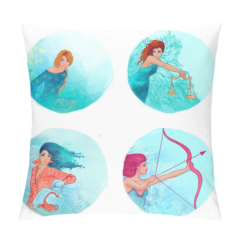 Personality  Virgo, Libra, Scorpio, Sagittarius Zodiac Sign As A Beautiful Girl Pillow Covers