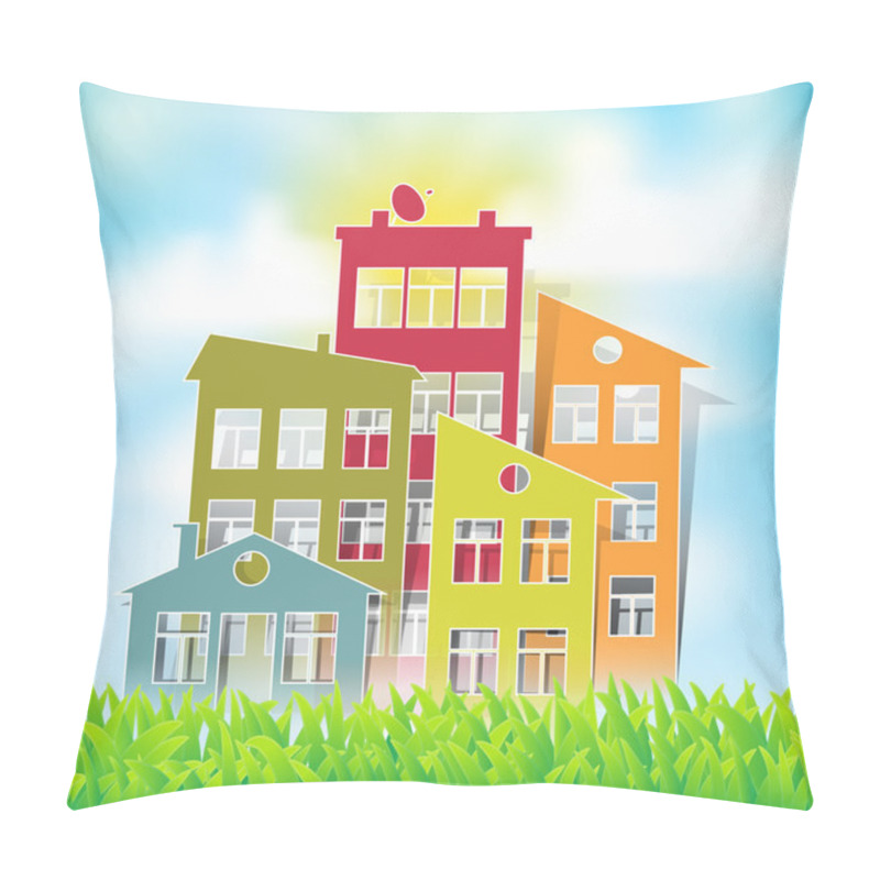 Personality  Houses Symbols On Natural Landscape Pillow Covers