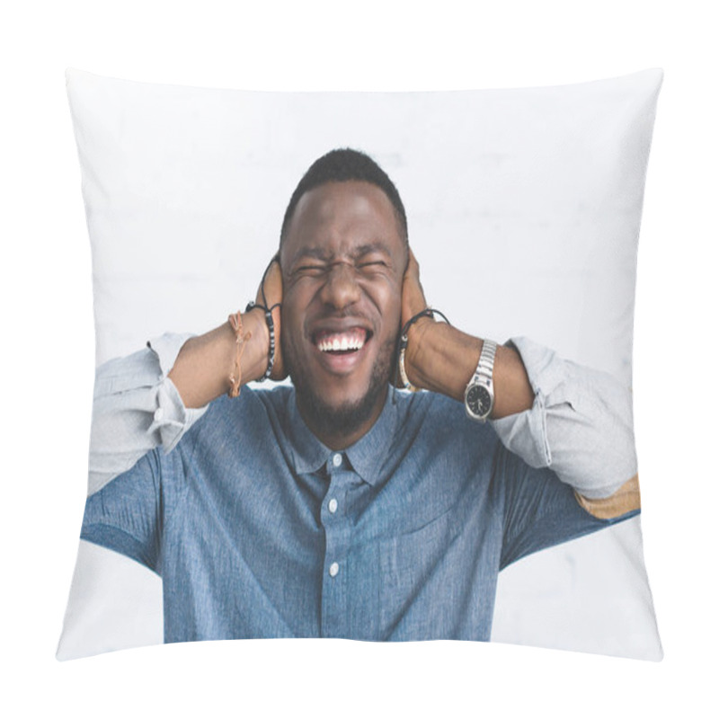 Personality  Young Man Laughing And Covering Ears Pillow Covers