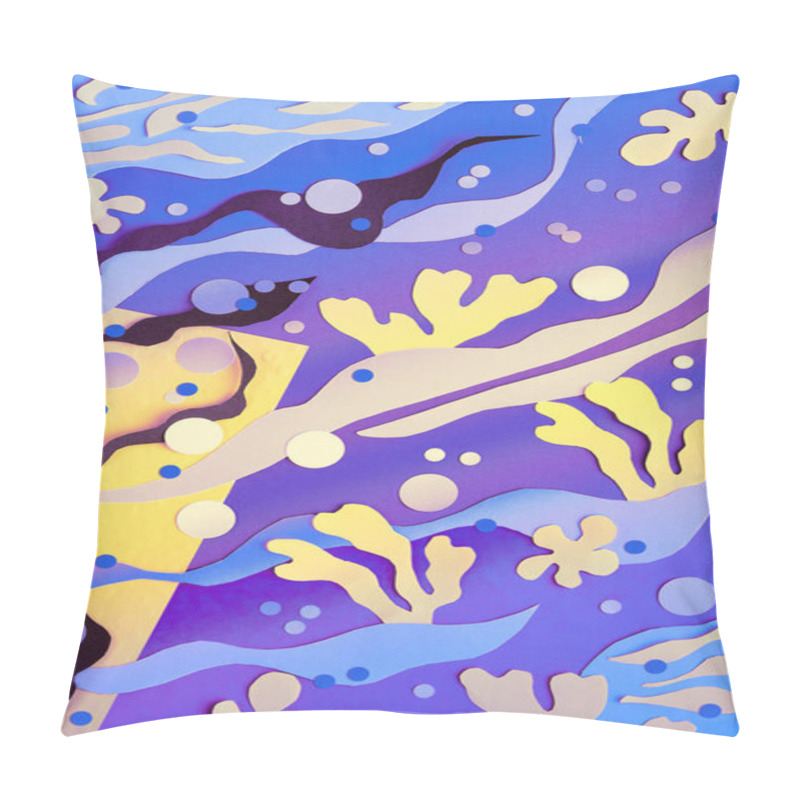 Personality  Abstract Sea Underwater Background. Matisse-inspired Collage Arranged From Cut Paper. Creative Paper Cutting Arrangement. Neon Background With Abstract Paper Shapes. Pillow Covers