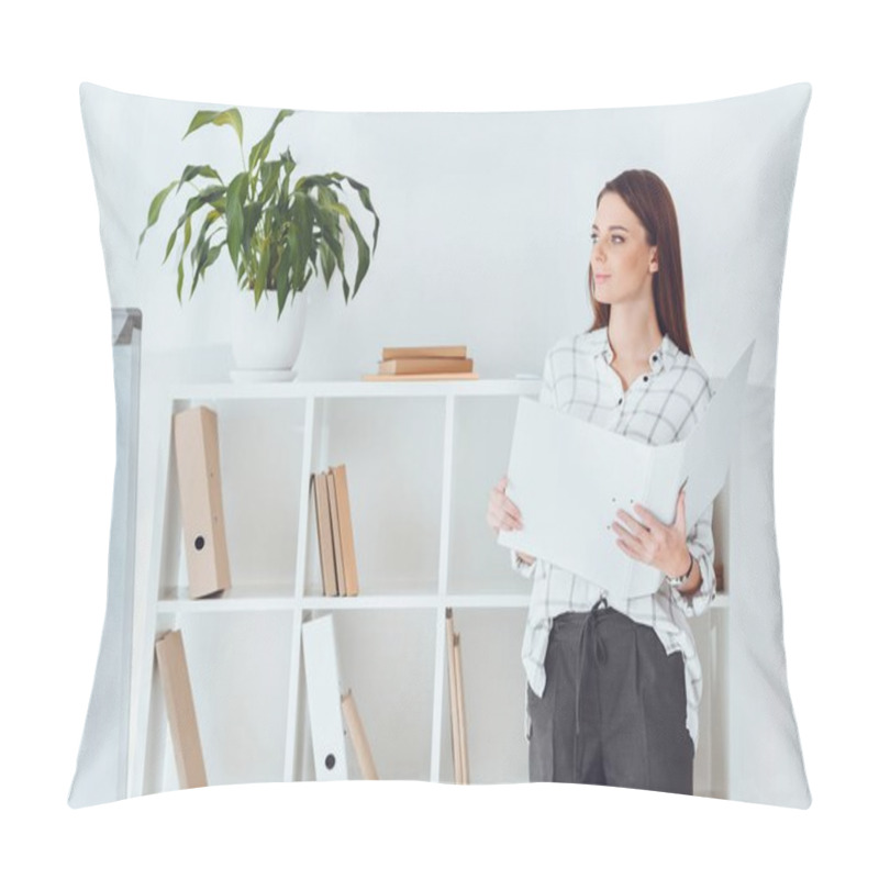 Personality  Attractive Businesswoman Holding Folder And Looking Away Pillow Covers