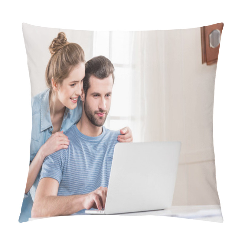 Personality  Couple Using Laptop Pillow Covers