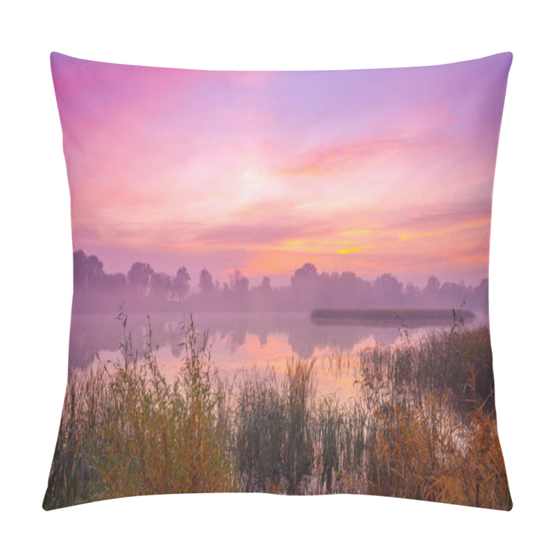 Personality  Early Morning, Dawn Over The Lake. Misty Morning, Rural Landscape, Wilderness, Mystical Feeling Pillow Covers