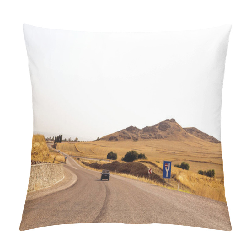 Personality  View Of Flat Lands And Small Hills Of The Central Anatolian Geography From The Road. Central Anatolia Has Arid Climate With Hot Summers And Extremely Cold Winters. Pillow Covers