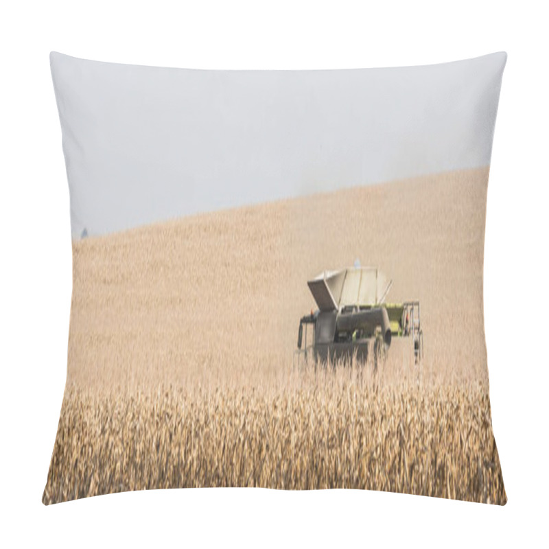 Personality  Panoramic Concept Of Tractor Harvesting Wheat Field  Pillow Covers