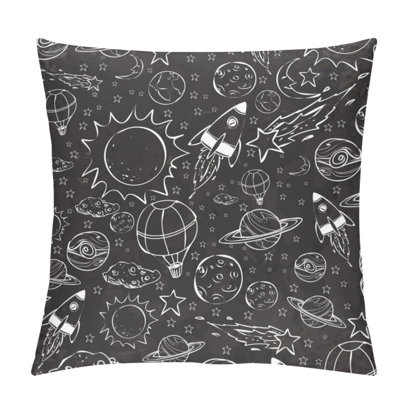 Personality  Space Theme Doodle, White On Black Pillow Covers