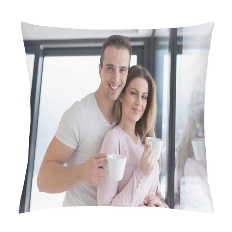 Personality  Young Couple Enjoying Morning Coffee By The Window Pillow Covers