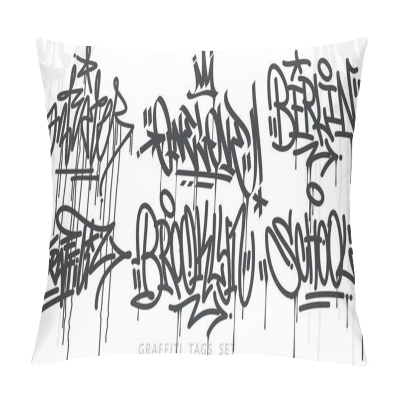 Personality  Abstract Hand Written Hip Hop Urban Street Art Graffiti Style Words Vector Illustration Set Pillow Covers