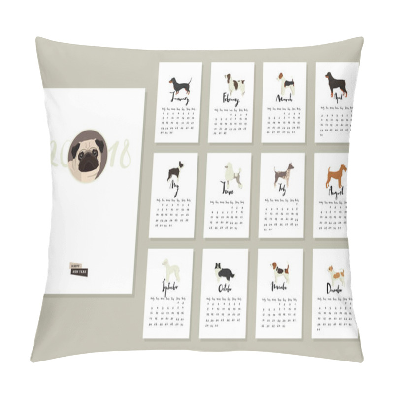 Personality  Dog Collection Calendar Cover With Pug And Other Dogs Months Of  Pillow Covers