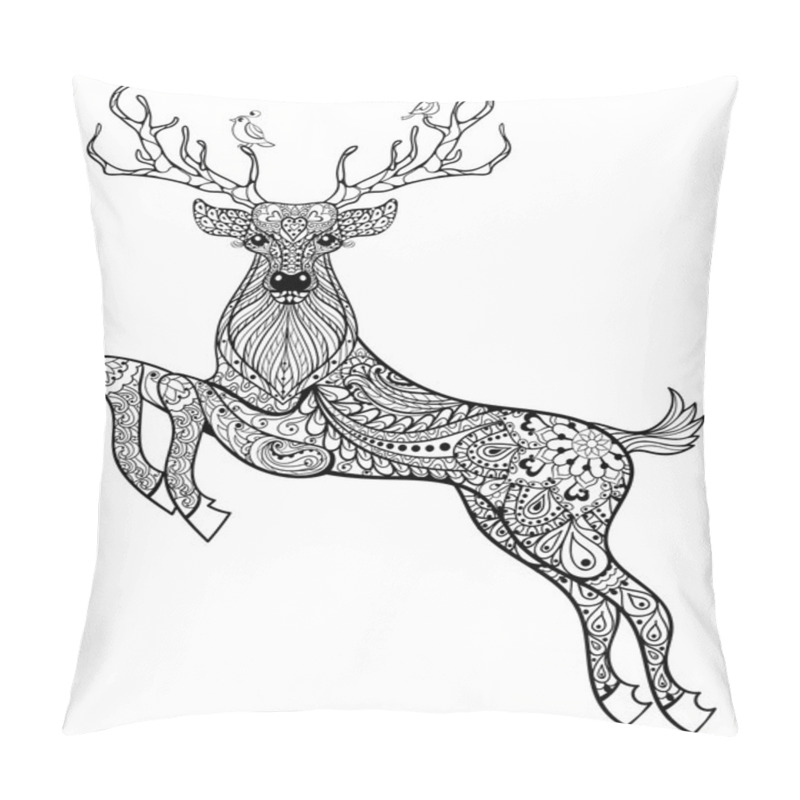 Personality  Hand Drawn Magic Horned Deer With Birds For Adult Anti Stress Co Pillow Covers