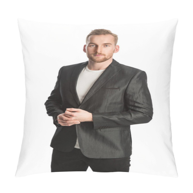 Personality  Smiling Blonde Man In Blazer Pillow Covers