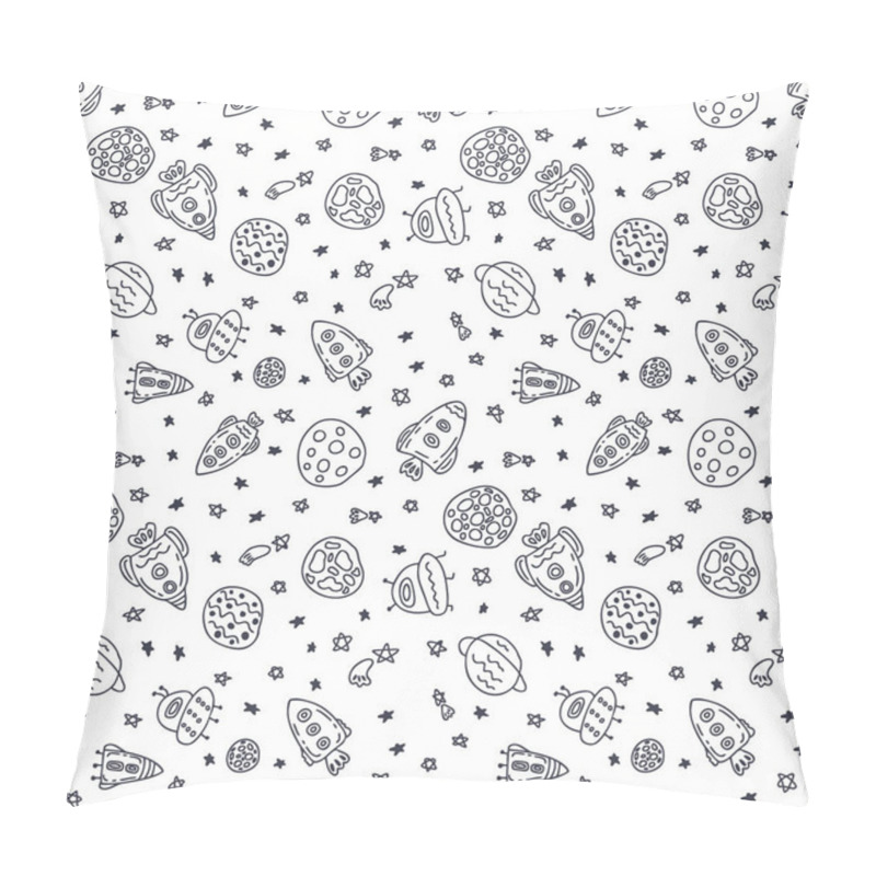 Personality  Doodle Seamless Pattern Of Rockets And Planets In Space. Perfect For Fabric, Scrapbooking, Textile And Prints. Sketch Style Illustration For Decor And Design. Pillow Covers